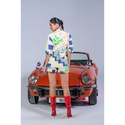 The Dramebaaz Company Off Wite Olva Shorts and Top (Set of 2)