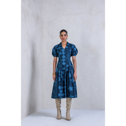 The Dramebaaz Company Navy Blue Monstera Dress