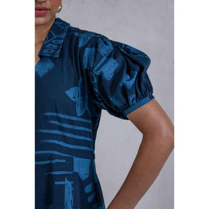 The Dramebaaz Company Navy Blue Monstera Dress