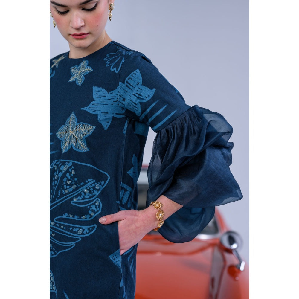 The Dramebaaz Company Gilded Dahlia Organza Sleeved Dress