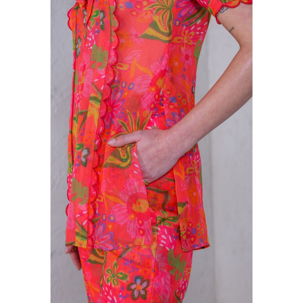 The Dramebaaz Company Ochre Orchids Top with Pant (Set of 2)