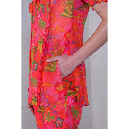 The Dramebaaz Company Ochre Orchids Top with Pant (Set of 2)