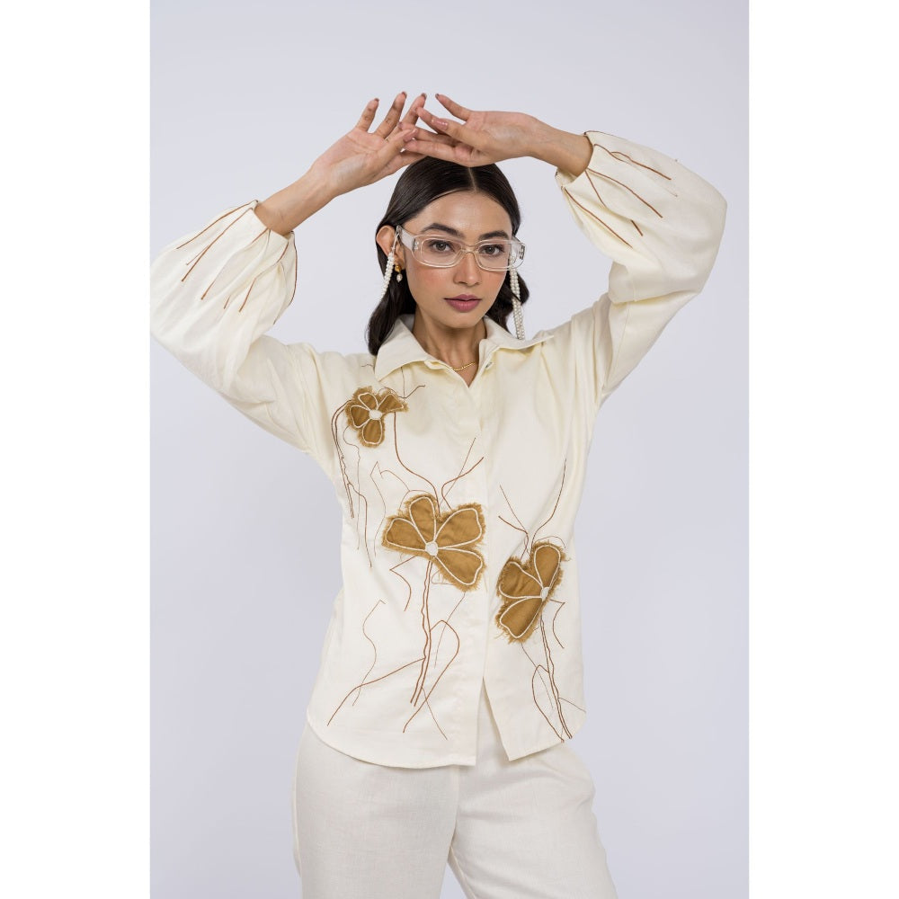 The Dramebaaz Company Vintage Garden Embroidered Off White Co-Ord (Set of 2)