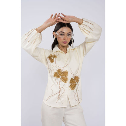The Dramebaaz Company Vintage Garden Embroidered Off White Co-Ord (Set of 2)
