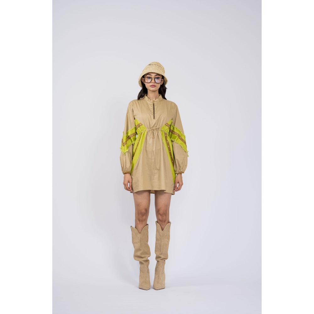 The Dramebaaz Company Beige Panel Pathway Dress