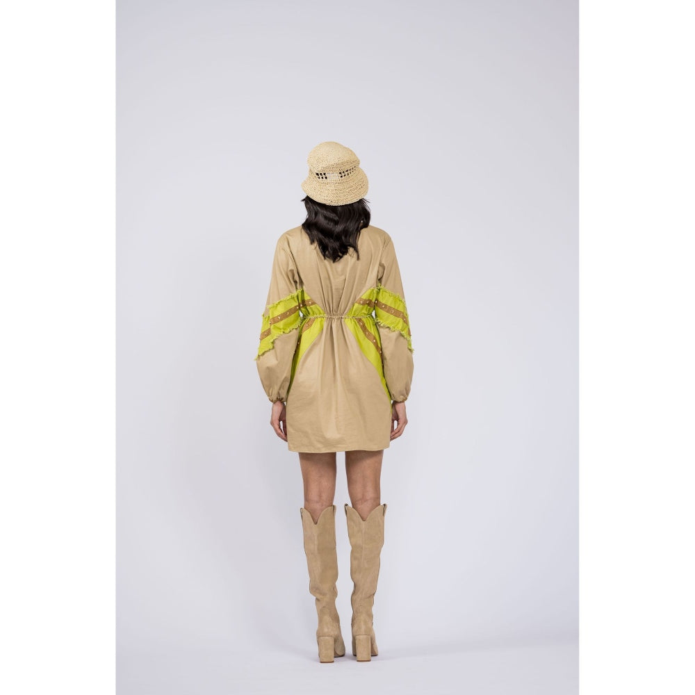 The Dramebaaz Company Beige Panel Pathway Dress