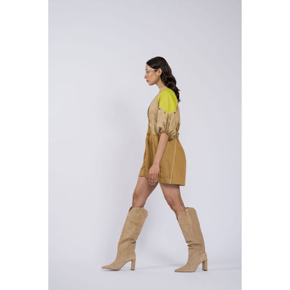 The Dramebaaz Company Brown Petunia Panel Dress