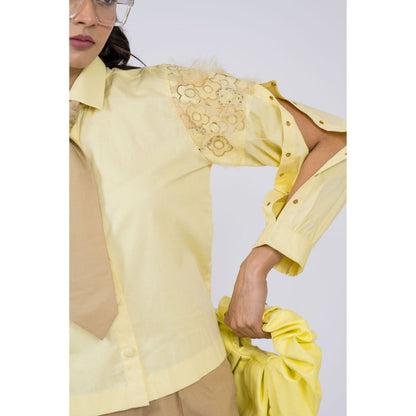 The Dramebaaz Company Lime Biscotti Embroidered Shorts with Shirt (Set of 2)