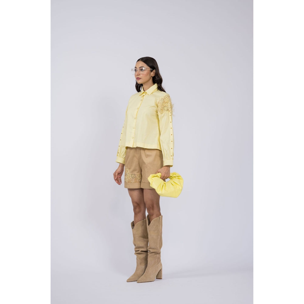 The Dramebaaz Company Lime Biscotti Embroidered Shorts with Shirt (Set of 2)