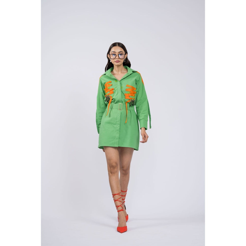The Dramebaaz Company April Green Shirt Dress with Belt (Set of 2)