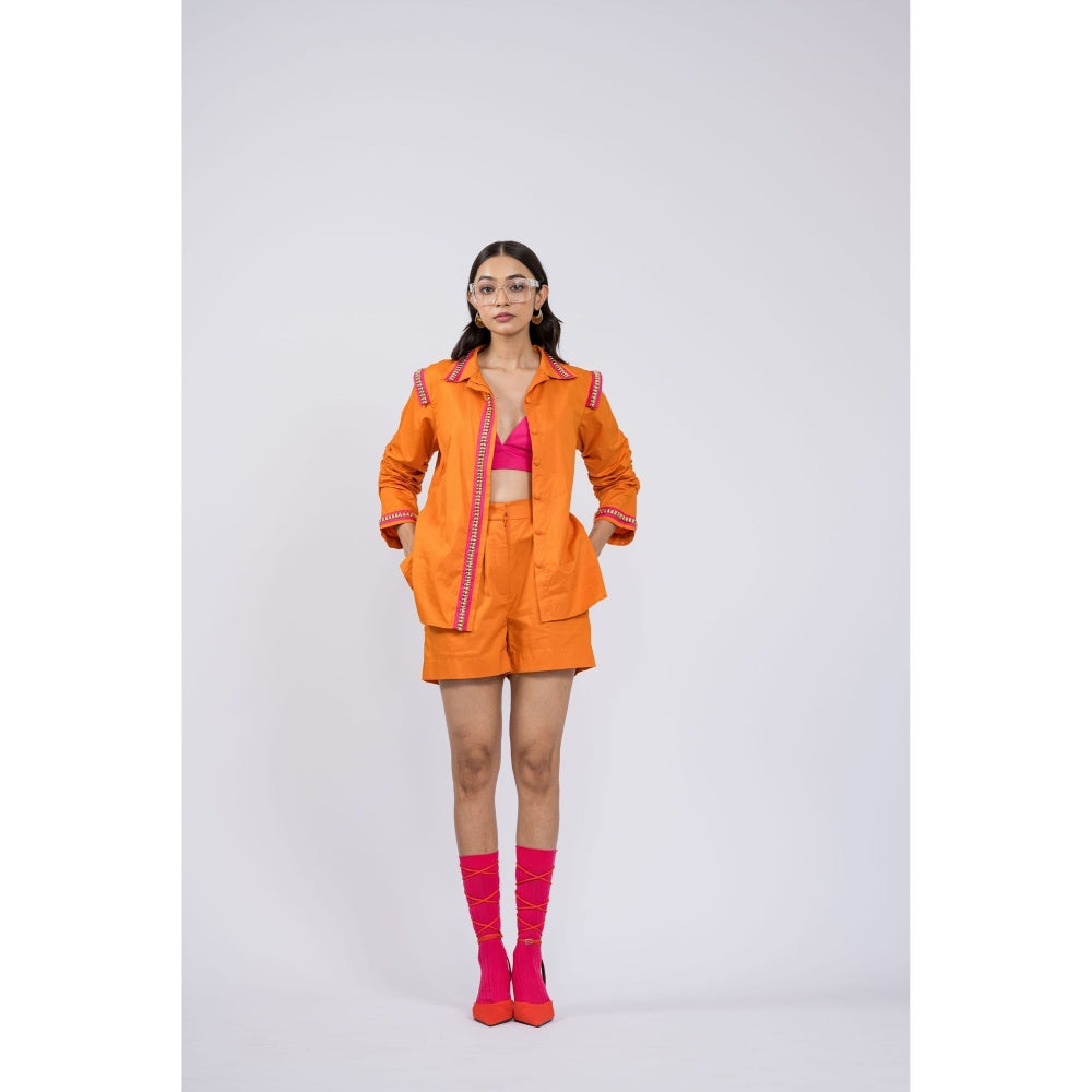 The Dramebaaz Company Orange Ivanka Shorts and Shirt (Set of 2)