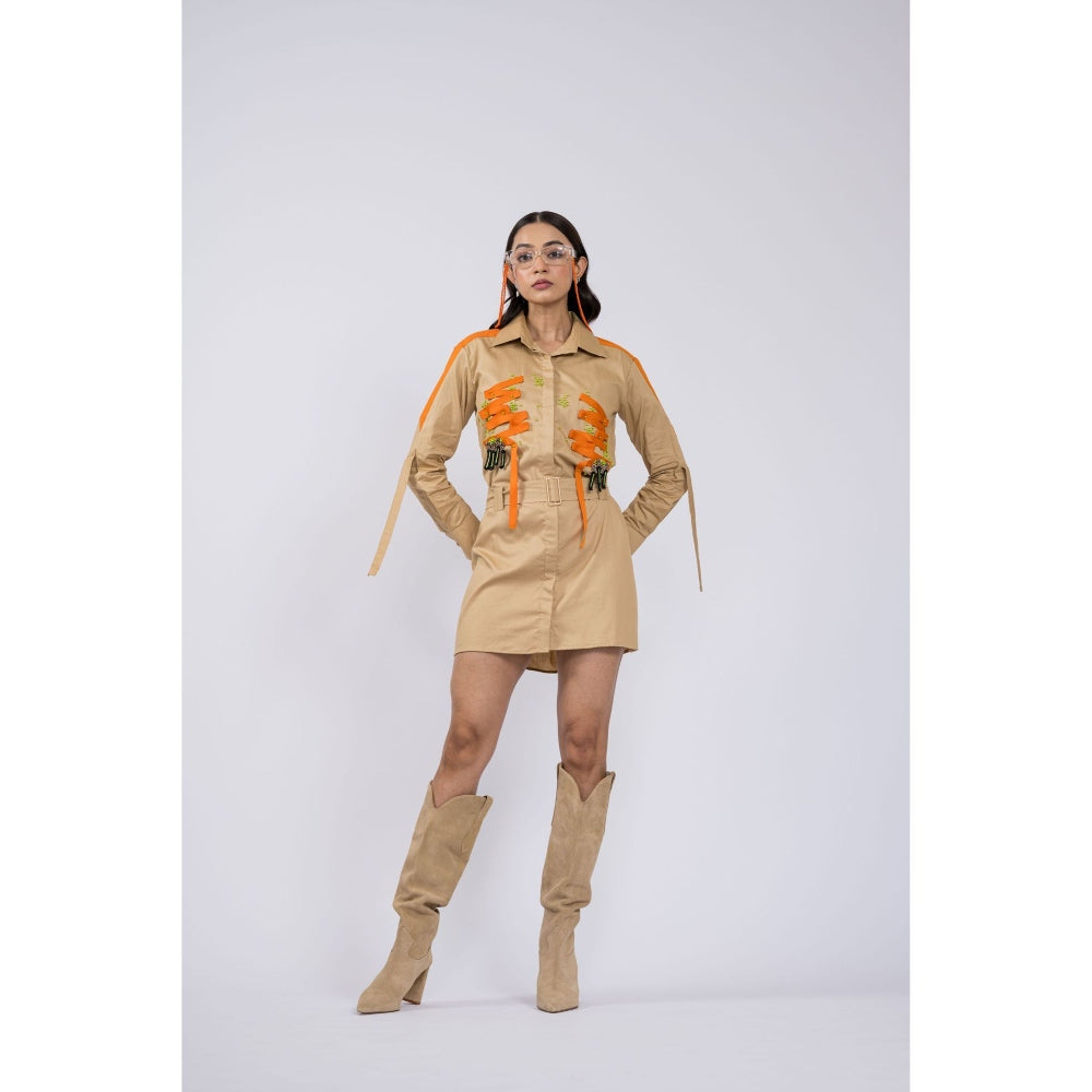 The Dramebaaz Company April Beige Shirt Dress with Belt (Set of 2)