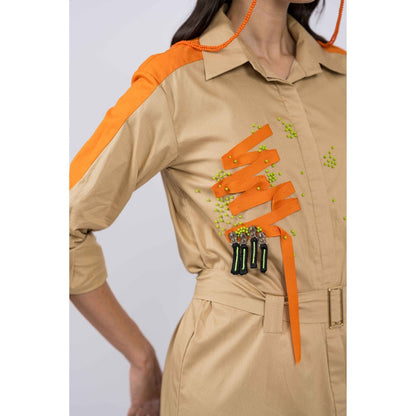 The Dramebaaz Company April Beige Shirt Dress with Belt (Set of 2)