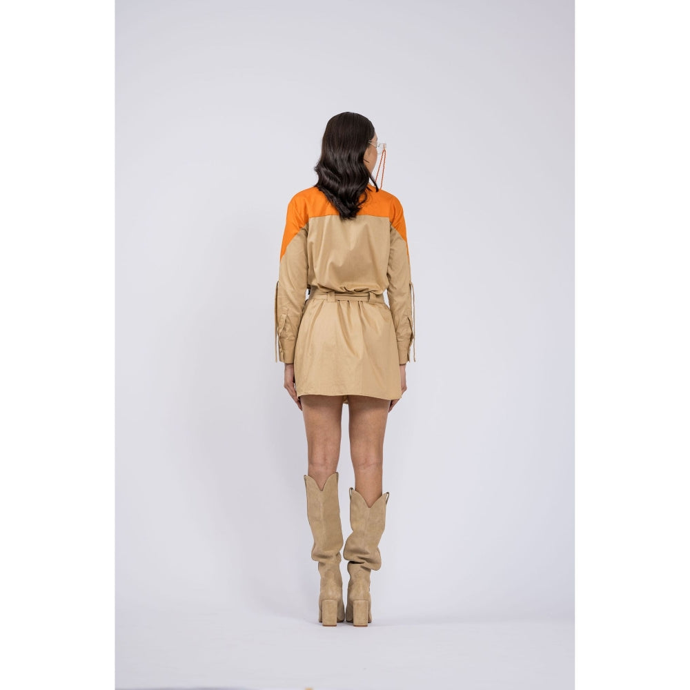 The Dramebaaz Company April Beige Shirt Dress with Belt (Set of 2)