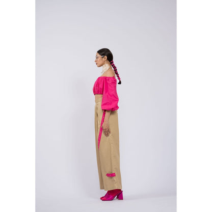 The Dramebaaz Company Poppy Off Shoulder Crop Top with Pant (Set of 2)