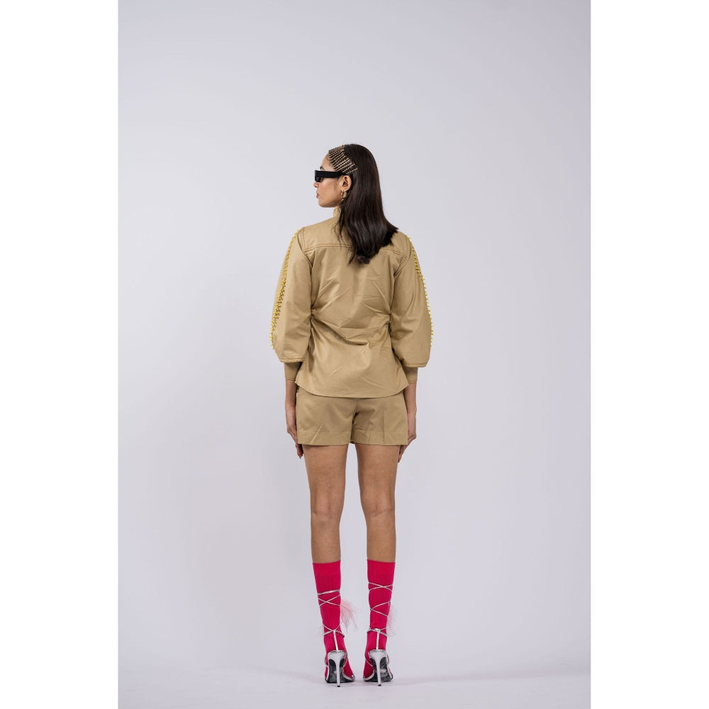 The Dramebaaz Company Petal Poetry Beige Shirt with Shorts (Set of 2)