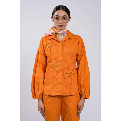 The Dramebaaz Company Tangerine Vintage Garden Floral Co-Ord (Set of 2)