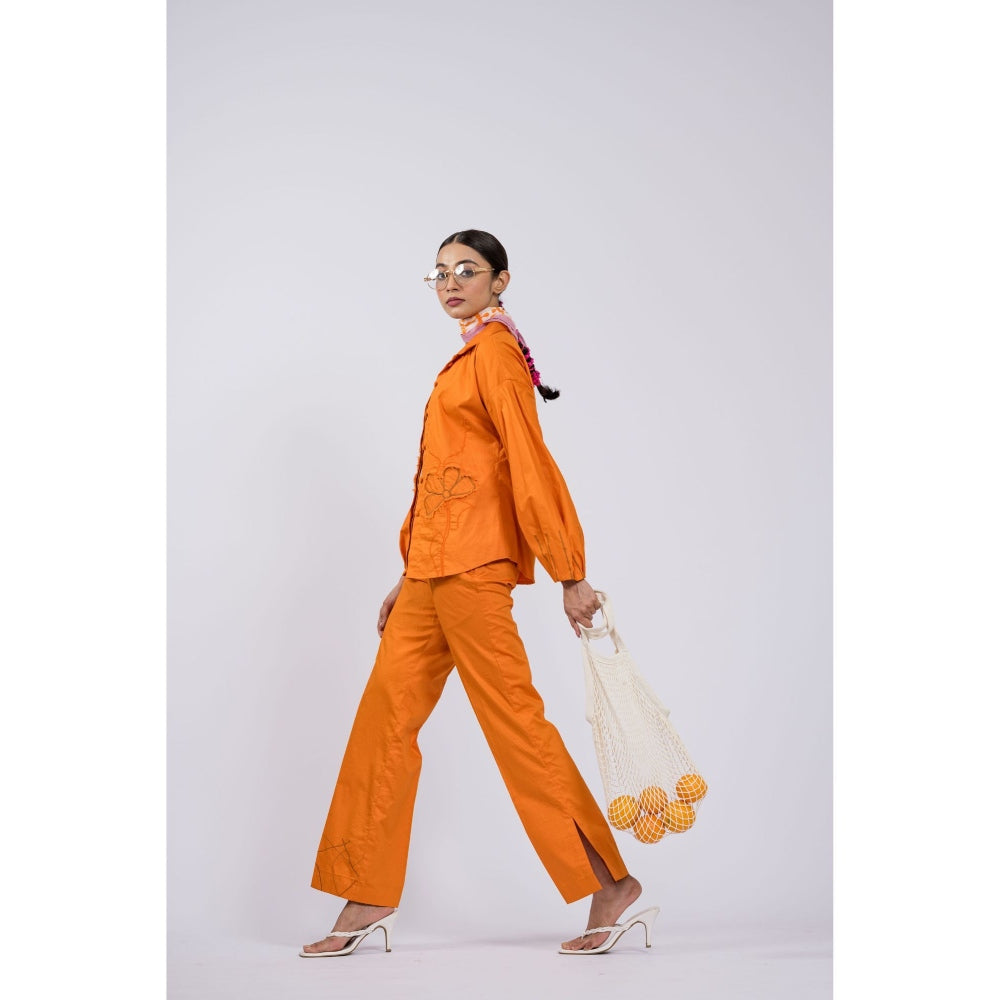 The Dramebaaz Company Tangerine Vintage Garden Floral Co-Ord (Set of 2)