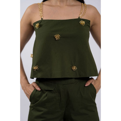 The Dramebaaz Company Green Olva Embellished Co-Ord (Set of 2)