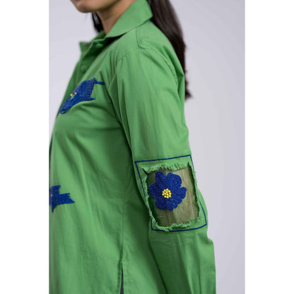 The Dramebaaz Company Leah Oversized Green Shirt