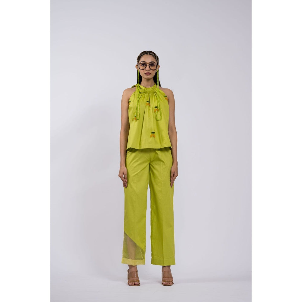 The Dramebaaz Company Chartruse Halter Neck Co-Ord (Set of 2)