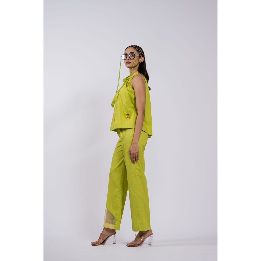 The Dramebaaz Company Chartruse Halter Neck Co-Ord (Set of 2)