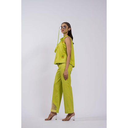 The Dramebaaz Company Chartruse Halter Neck Co-Ord (Set of 2)