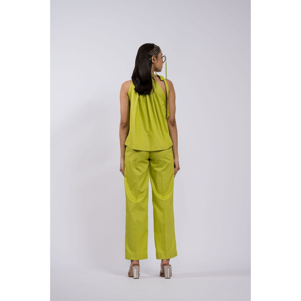 The Dramebaaz Company Chartruse Halter Neck Co-Ord (Set of 2)