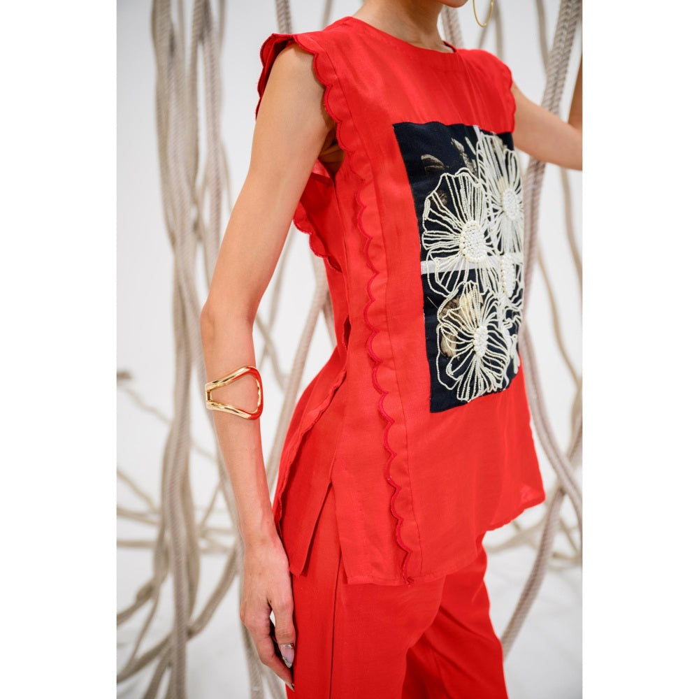 The Dramebaaz Company Red Scarlet Printed Top and Pant (Set of 2)