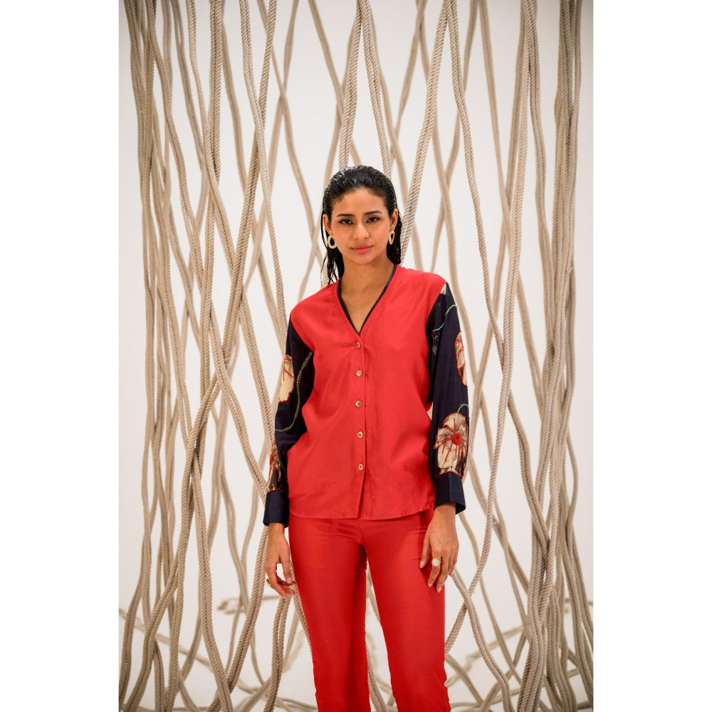 The Dramebaaz Company Red Eclipse Printed Shirt