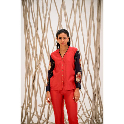 The Dramebaaz Company Red Eclipse Printed Shirt