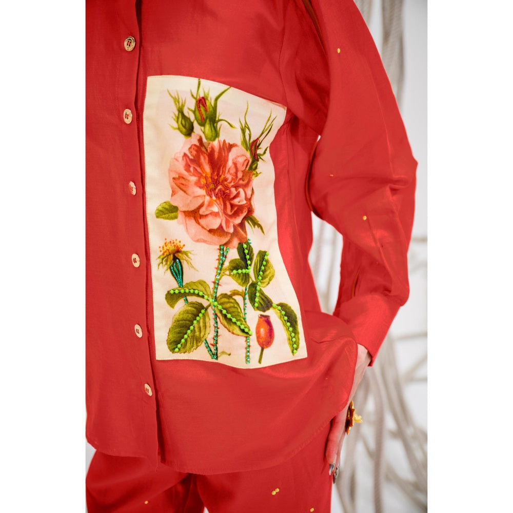 The Dramebaaz Company Red Roselle Printed Shirt