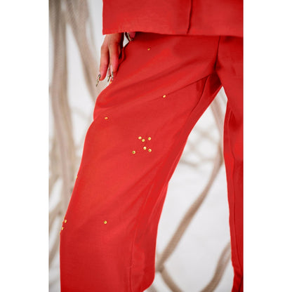 The Dramebaaz Company Red Roselle Floral Print Shirt and Pant (Set of 2)