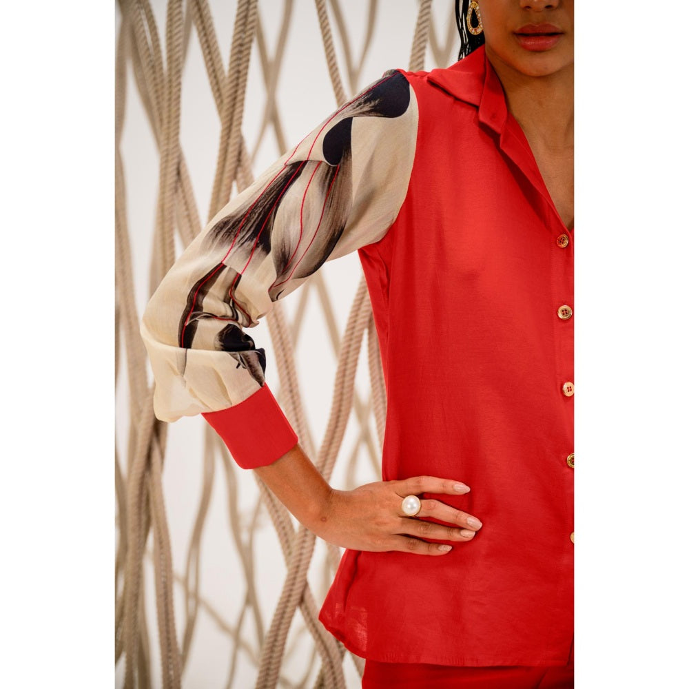 The Dramebaaz Company Red Floris Embellished Shirt