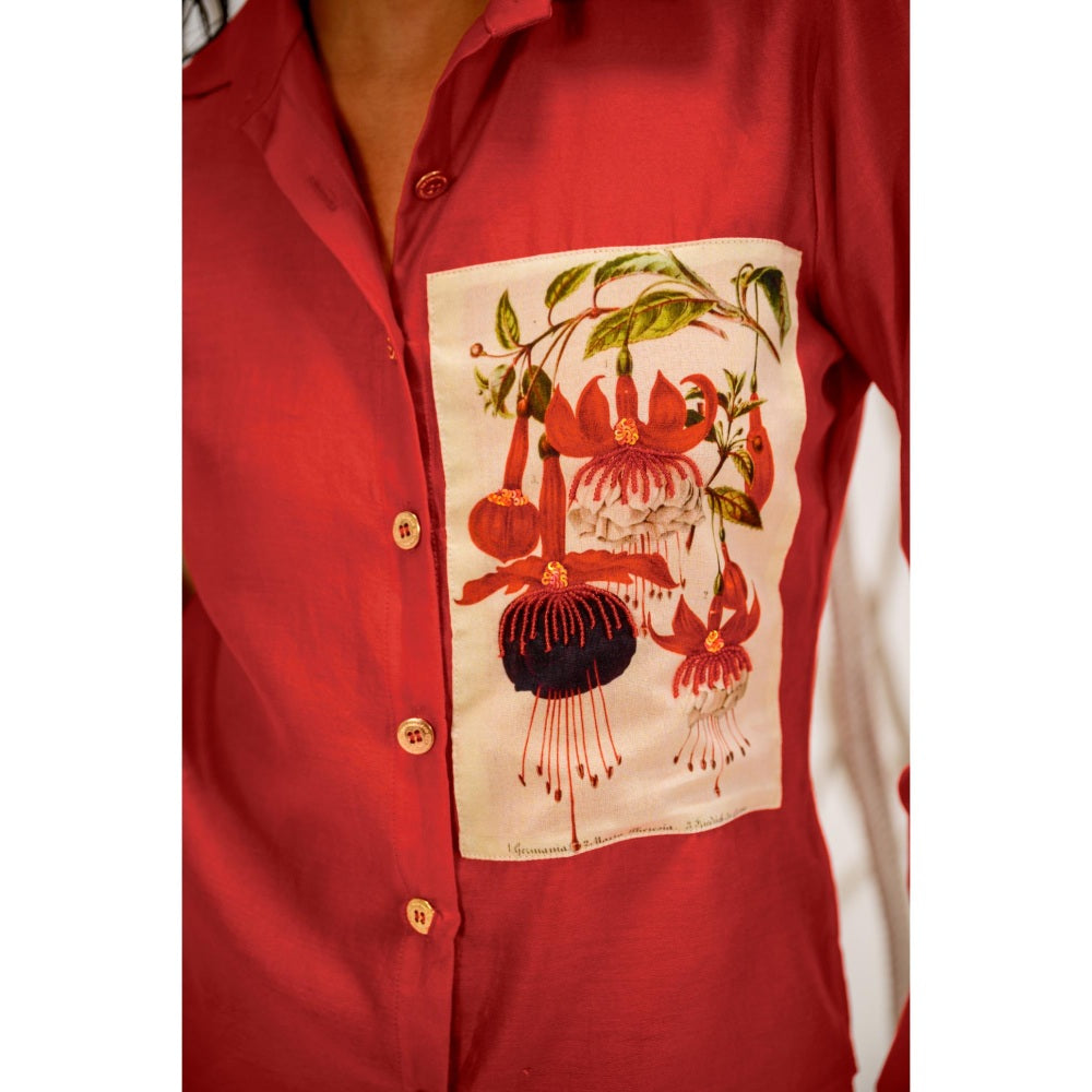 The Dramebaaz Company Red Floris Embellished Shirt