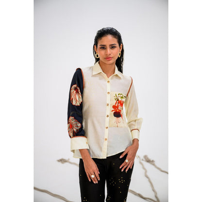 The Dramebaaz Company Ivory Tulip Embellished Shirt