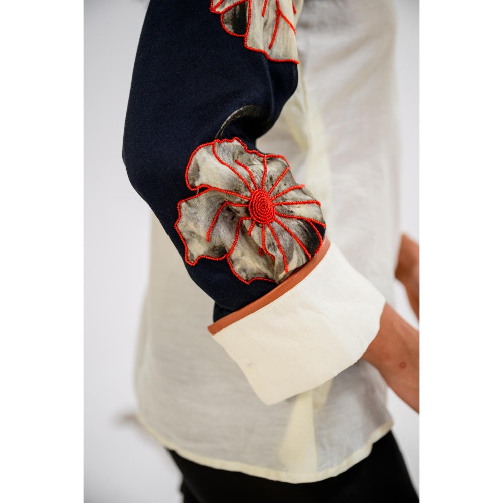 The Dramebaaz Company Ivory Tulip Embellished Shirt