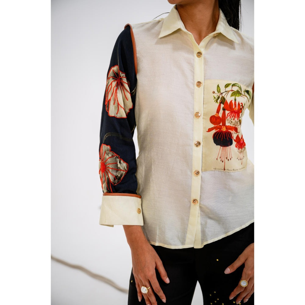 The Dramebaaz Company Ivory Tulip Embellished Shirt