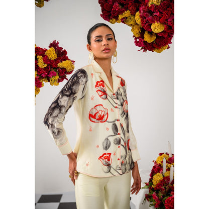 The Dramebaaz Company Ivory Amour Embellished Shirt
