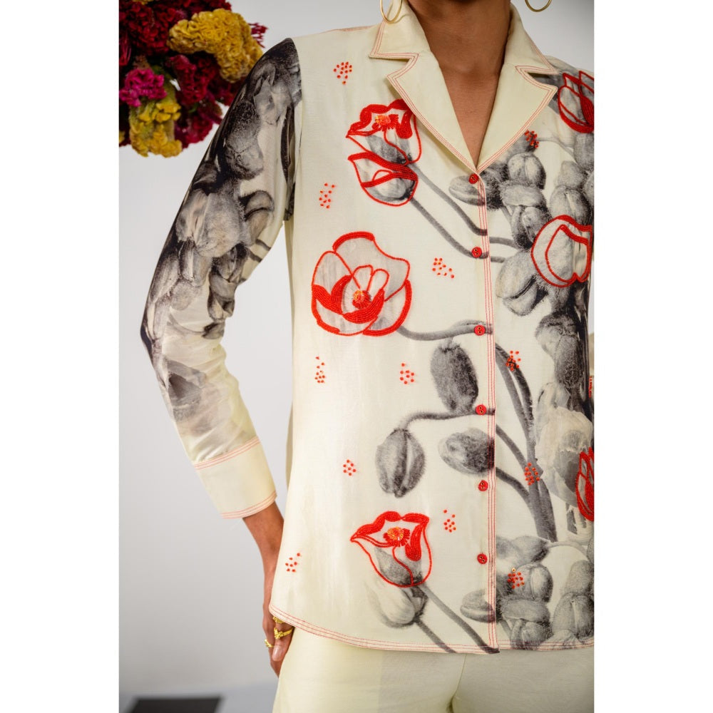 The Dramebaaz Company Ivory Amour Embellished Shirt