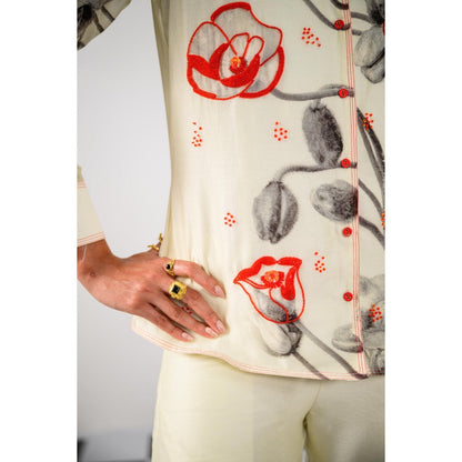 The Dramebaaz Company Ivory Amour Embellished Shirt