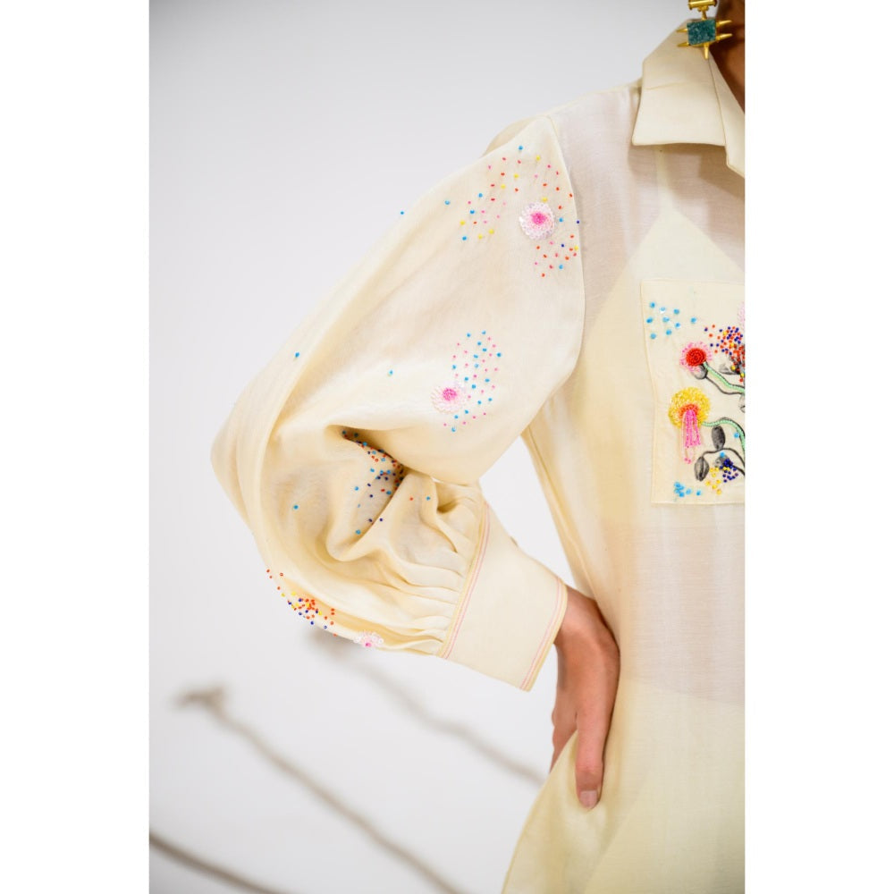 The Dramebaaz Company Ivory Pop Embellished Shirt