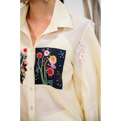 The Dramebaaz Company Ivory Pop Embellished Shirt and Pant (Set of 2)