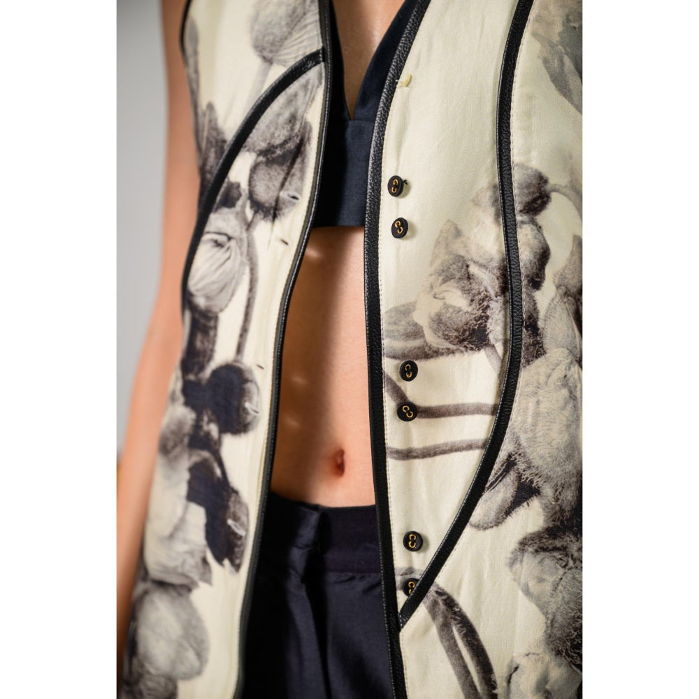 The Dramebaaz Company Ivory Whisper Floral Print Waistcoat and Pant (Set of 2)