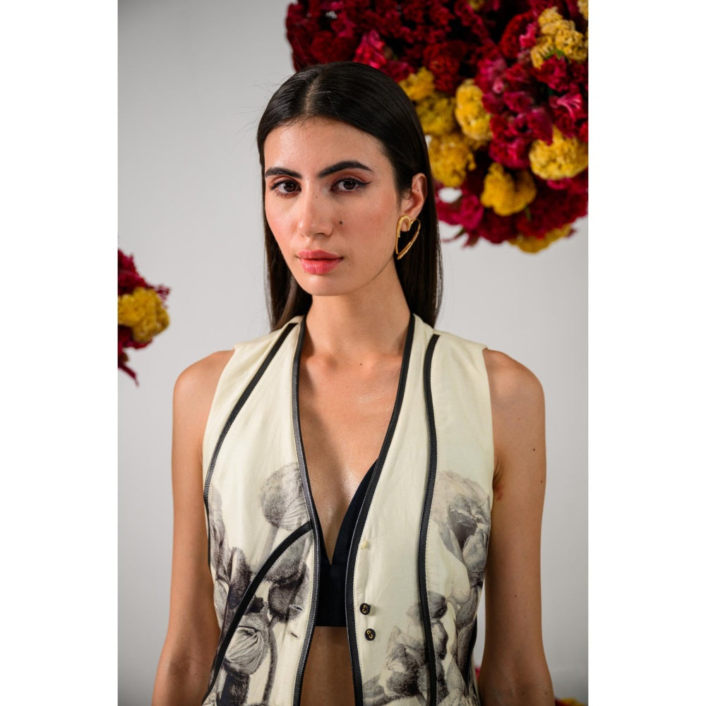 The Dramebaaz Company Ivory Whisper Floral Print Waistcoat and Pant (Set of 2)