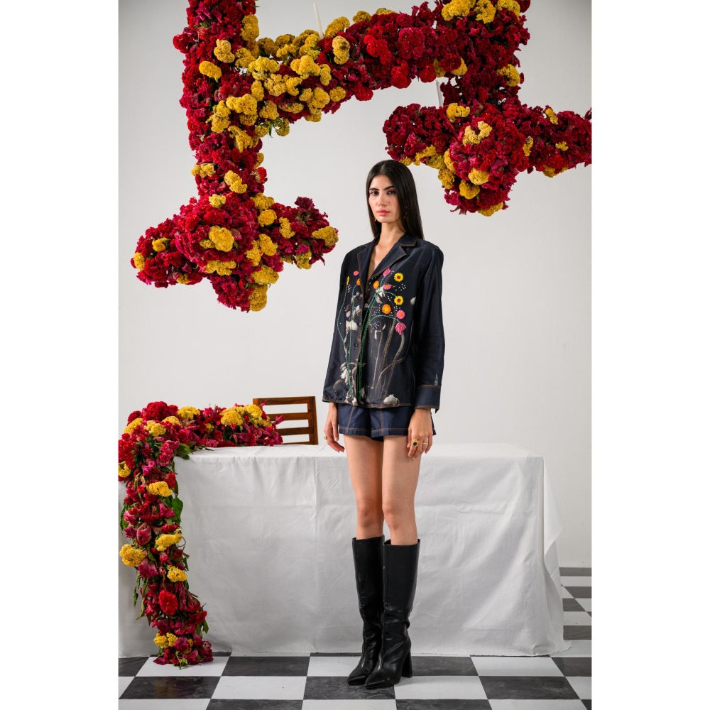 The Dramebaaz Company Heirloom Petals Embellished Shirt and Shorts (Set of 2)