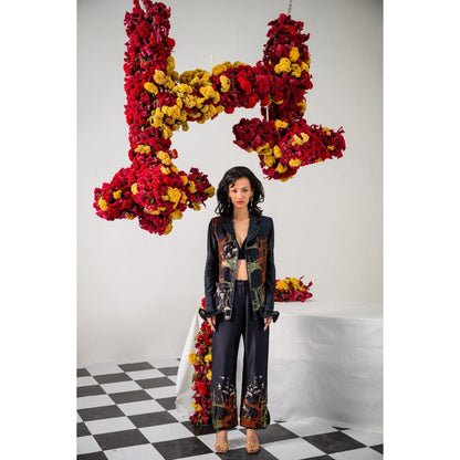 The Dramebaaz Company Black Interwine Printed Blazer and Pant (Set of 2)