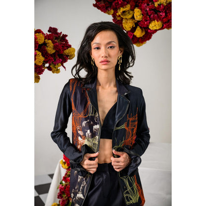 The Dramebaaz Company Black Interwine Printed Blazer and Pant (Set of 2)