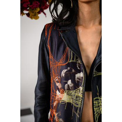 The Dramebaaz Company Black Interwine Printed Blazer and Pant (Set of 2)