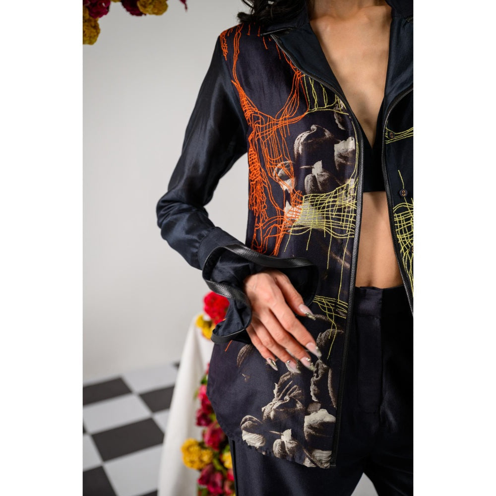 The Dramebaaz Company Black Interwine Printed Blazer and Pant (Set of 2)